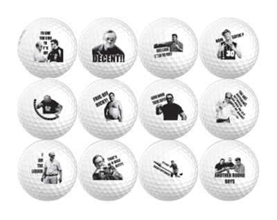 The whole gang from Trailer Park Boys printed on golf balls.